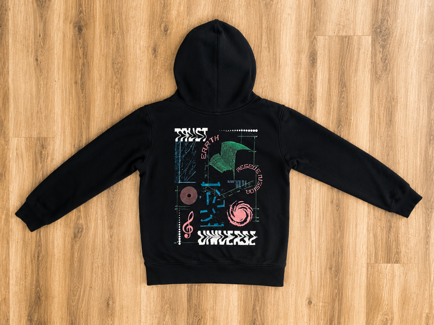 Black Graphic Hoodie (Research / Earth / Vision)